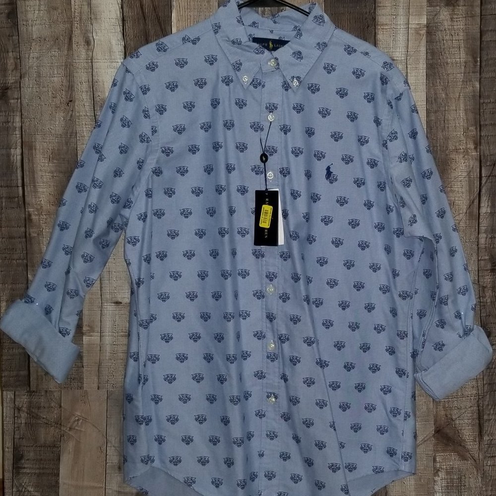 RALPH LAUREN LONG SLEEVE SHIRT BLUE TIGERS LOGO